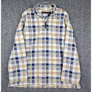 Oleg Cassini Fleece Pullover Mens XL Cream Blue Tan Plaid Quarter Zip Essentials